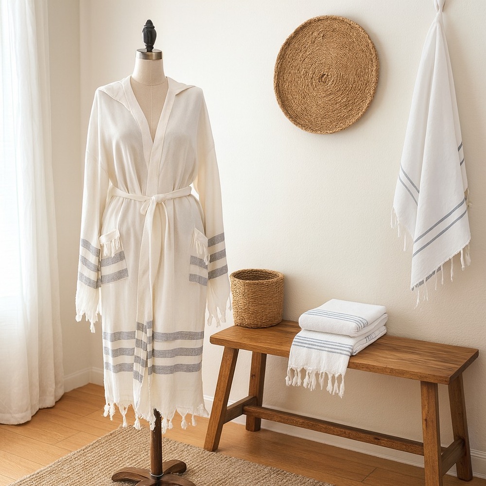 VAROL Women's Organic Bamboo Robe Beach Cover Up XL Resort Vacation‎ Boho Chic